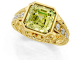Yellow gold Fancy Yellow Asscher Cut Brilliant Milgrain Filigree Diamond Ring with Square Prong Setting_1