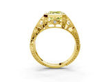 Yellow gold Fancy Yellow Asscher Cut Brilliant Milgrain Filigree Diamond Ring with Square Prong Setting_3