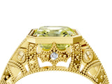 Yellow gold Fancy Yellow Asscher Cut Brilliant Milgrain Filigree Diamond Ring with Square Prong Setting_4