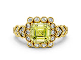 Yellow gold Fancy Yellow Asscher Cut Brilliant Milgrain Pave Heart Band Solitaire Ring_12