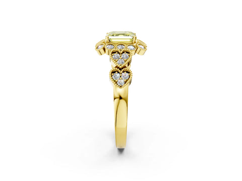 Yellow gold Fancy Yellow Asscher Cut Brilliant Milgrain Pave Heart Band Solitaire Ring_14