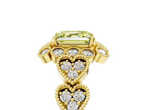 Yellow gold Fancy Yellow Asscher Cut Brilliant Milgrain Pave Heart Band Solitaire Ring_17