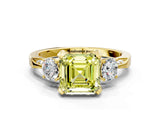 Yellow gold Fancy Yellow Asscher Cut Brilliant Three-Stone Diamond Ring with Pavé Band and Four-Prong Setting_3