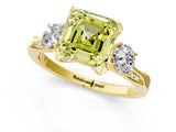 Yellow gold Fancy Yellow Asscher Cut Brilliant Three-Stone Diamond Ring with Pavé Band and Four-Prong Setting_4