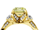 Yellow gold Fancy Yellow Asscher Cut Brilliant Three-Stone Diamond Ring with Pavé Band and Four-Prong Setting_7