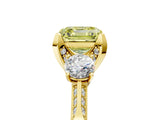 Yellow gold Fancy Yellow Asscher Cut Brilliant Three-Stone Diamond Ring with Pavé Band and Four-Prong Setting_8