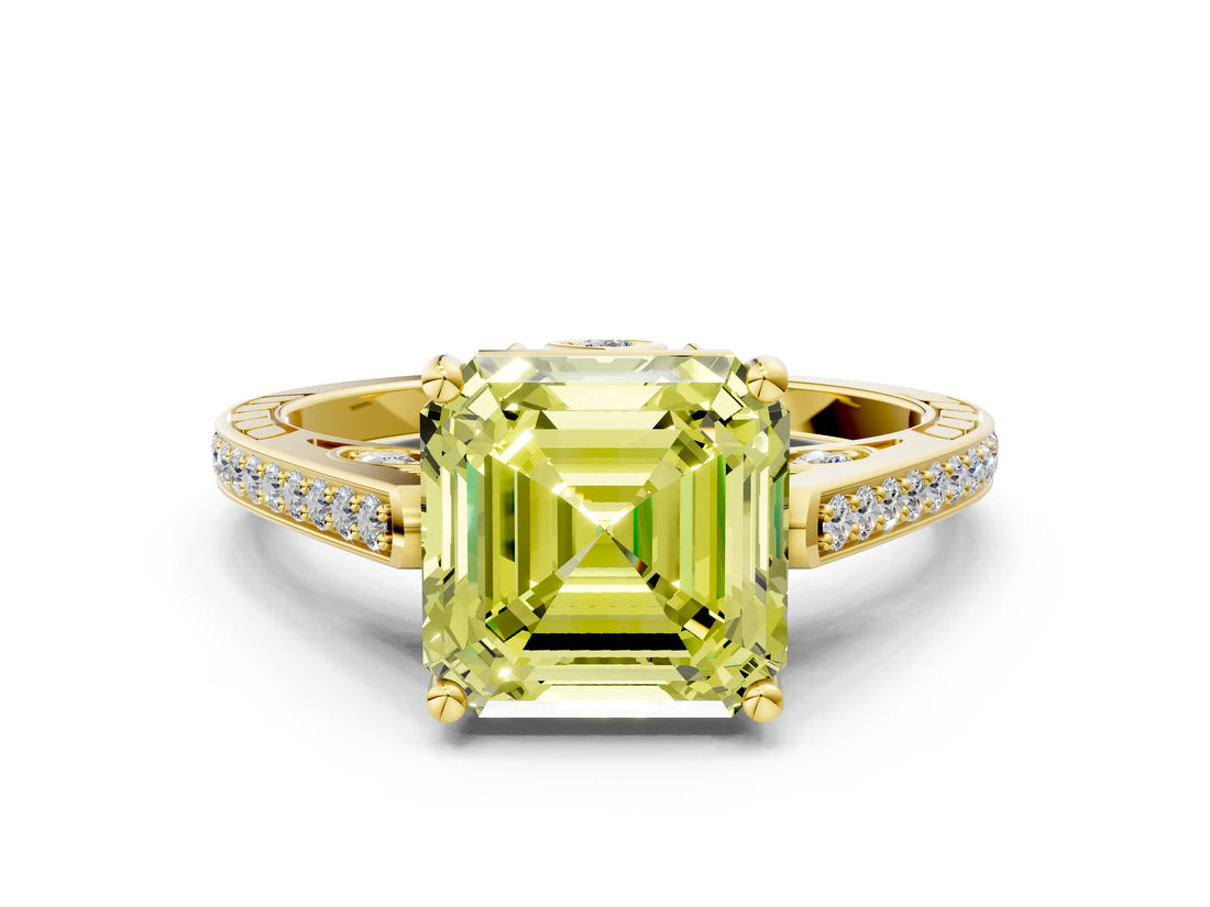Yellow gold Fancy Yellow Asscher  Cut Cathedral Pave Diamond Engagement Ring with Six-Prong Setting_33