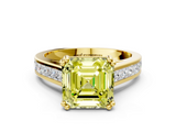 Yellow gold Fancy Yellow Asscher  Cut Channel Set Solitaire Engagement Ring with Prong Setting