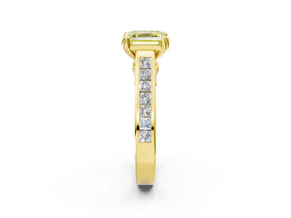 Yellow Gold Asscher Cut Channel Set Solitaire Engagement Ring Setting for Fancy Yellow Center with Double Claw Prongs