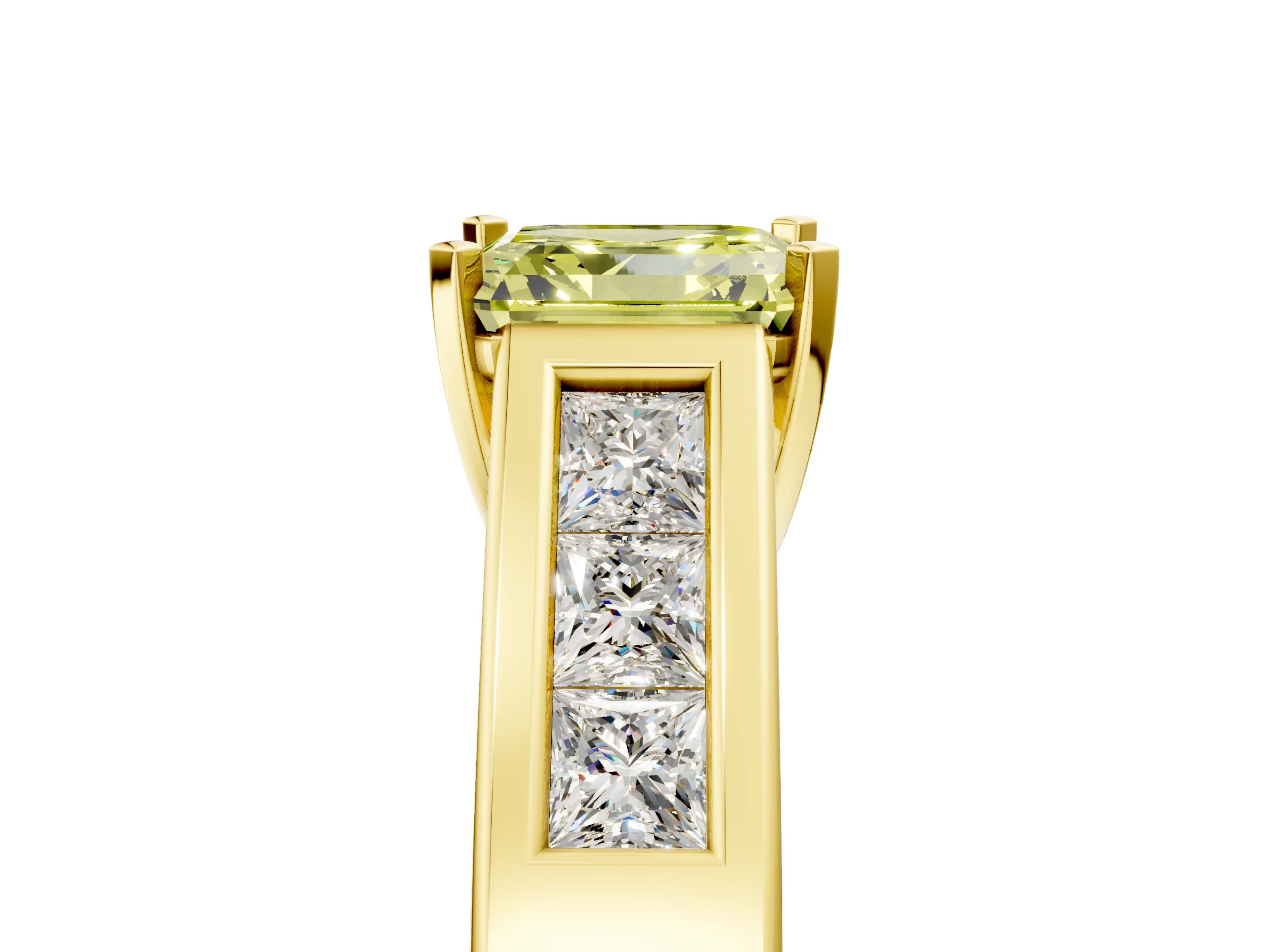 Yellow gold Fancy Yellow Asscher Cut Cut Channel Set Solitaire Ring with Four-Prong Setting_5