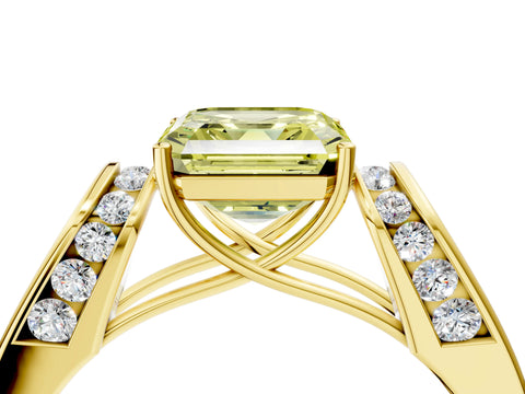 Yellow gold Fancy Yellow Asscher Cut Cut Diamond Channel Set Solitaire Ring with Four-Prong Setting_4
