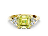 Yellow gold Fancy Yellow Asscher Cut Cut Diamond Cluster Ring with Solitaire Band and Four-Prong Setting