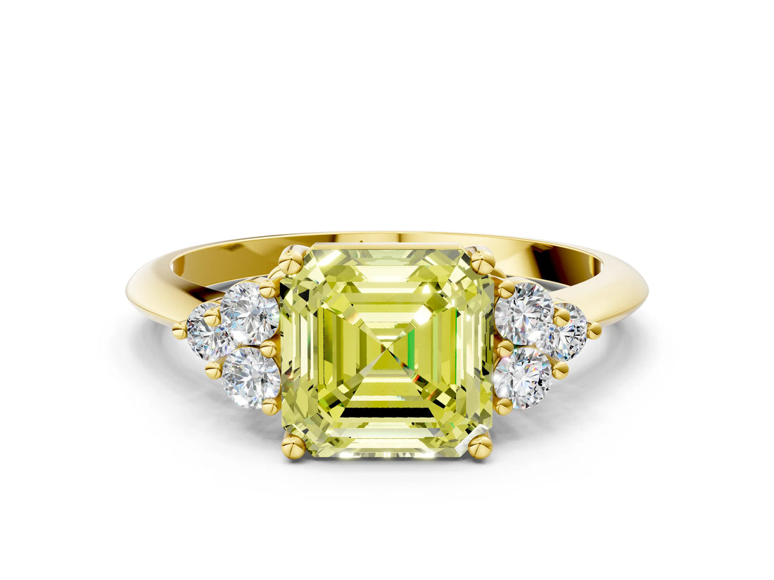 Yellow gold Fancy Yellow Asscher Cut Cut Diamond Cluster Ring with Solitaire Band and Four-Prong Setting_12