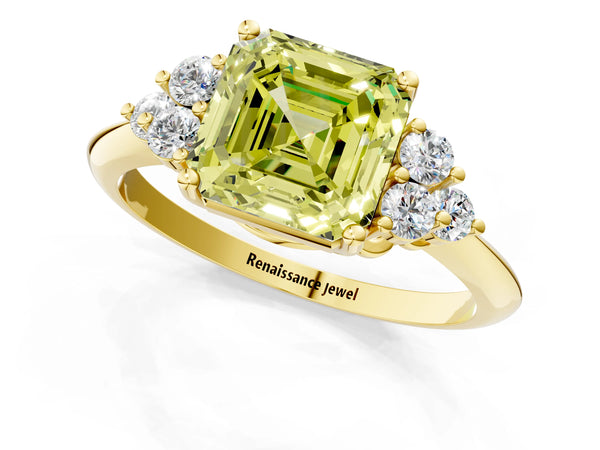 Yellow Gold Asscher Cut Cluster Accent Engagement Ring Setting for Fancy Yellow Center