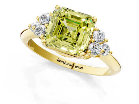 Yellow gold Fancy Yellow Asscher Cut Cut Diamond Cluster Ring with Solitaire Band and Four-Prong Setting_13