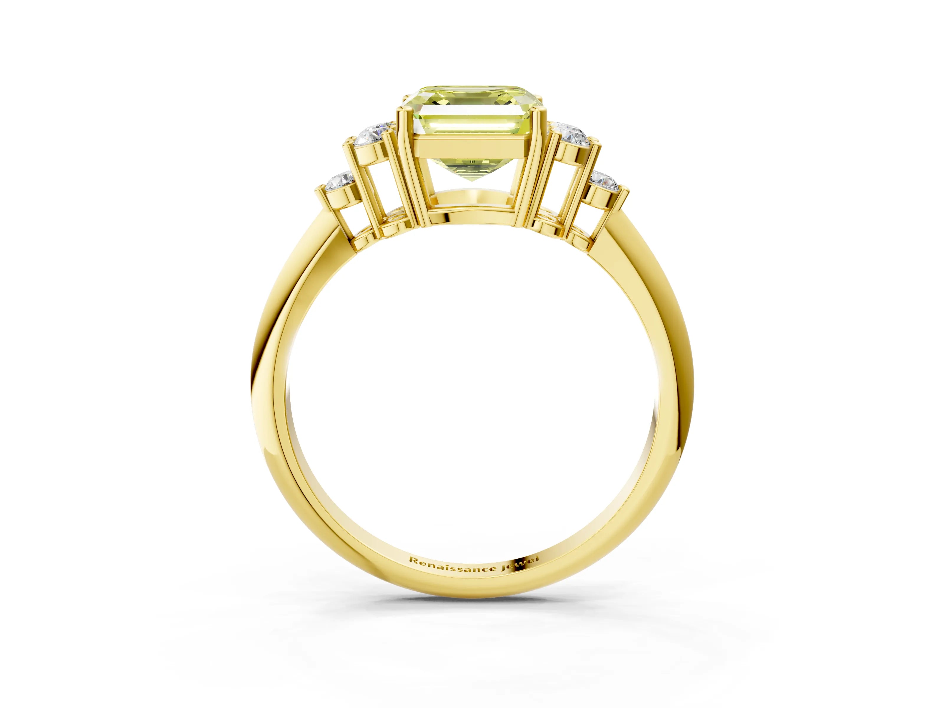 Yellow gold Fancy Yellow Asscher Cut Cut Diamond Cluster Ring with Solitaire Band and Four-Prong Setting_15
