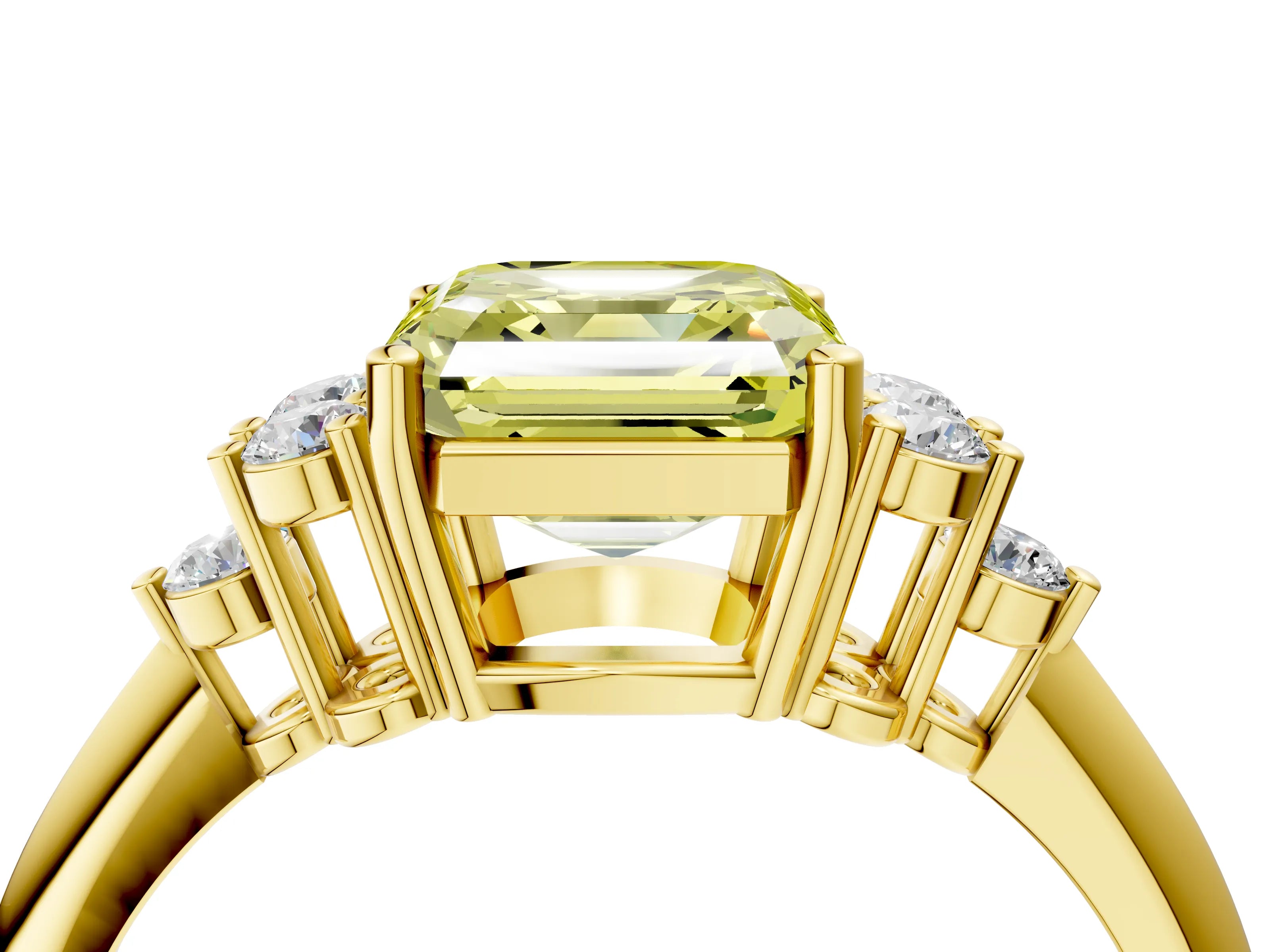 Yellow gold Fancy Yellow Asscher Cut Cut Diamond Cluster Ring with Solitaire Band and Four-Prong Setting_16
