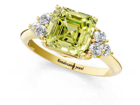 Yellow gold Fancy Yellow Asscher Cut Cut Diamond Cluster Ring with Solitaire Band and Four-Prong Setting_1