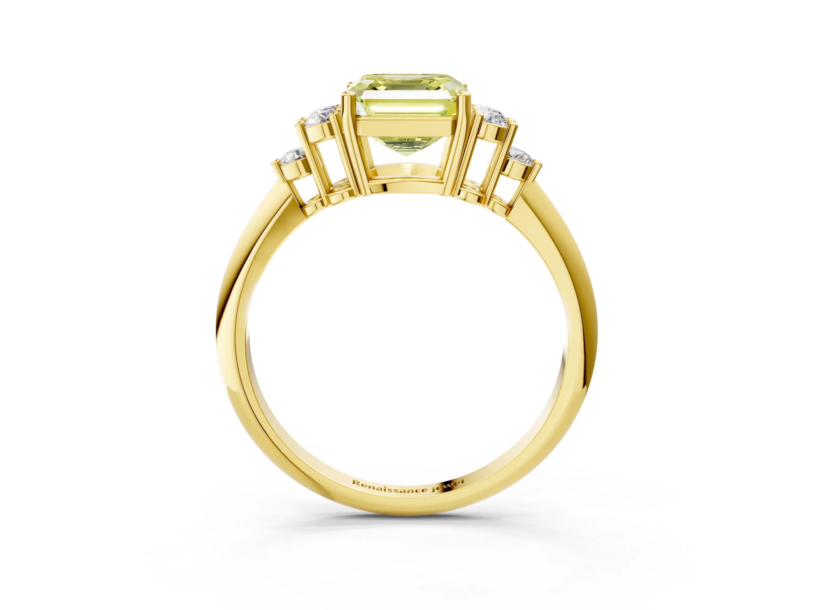 Yellow gold Fancy Yellow Asscher Cut Cut Diamond Cluster Ring with Solitaire Band and Four-Prong Setting_3