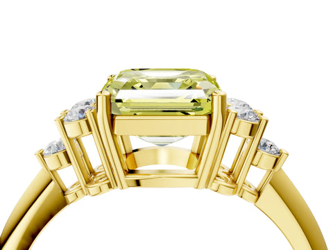 Yellow gold Fancy Yellow Asscher Cut Cut Diamond Cluster Ring with Solitaire Band and Four-Prong Setting_4