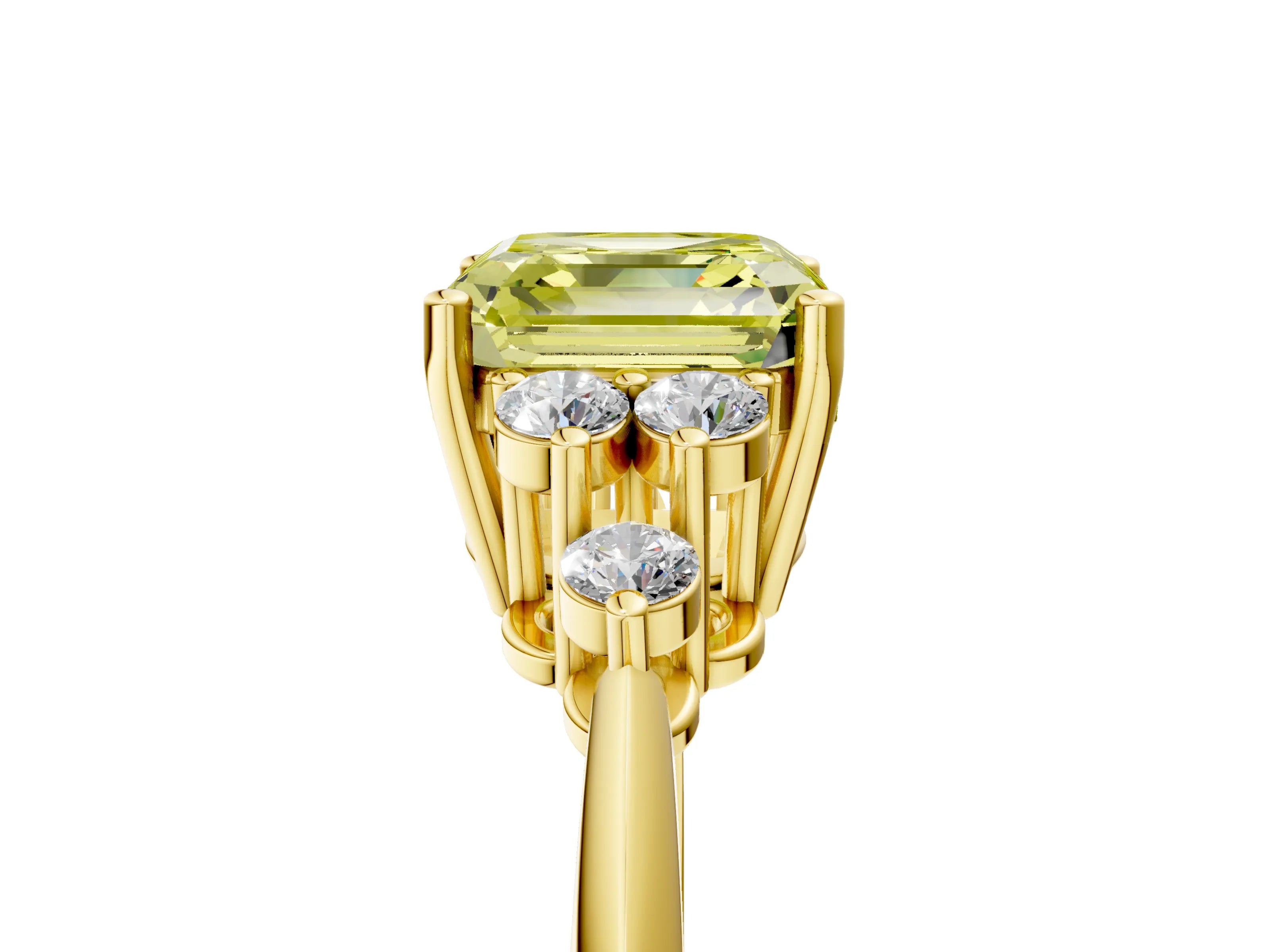 Yellow gold Fancy Yellow Asscher Cut Cut Diamond Cluster Ring with Solitaire Band and Four-Prong Setting_5