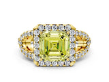 Yellow gold Fancy Yellow Asscher Cut Cut Diamond Halo Engagement Ring with Open Split Pavé Band