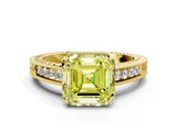 Yellow gold Fancy Yellow Asscher Cut Cut Diamond Milgrain Pave Band Four-Prong Setting Ring_3