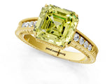 Yellow gold Fancy Yellow Asscher Cut Cut Diamond Milgrain Pave Band Four-Prong Setting Ring_4