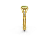 Yellow gold Fancy Yellow Asscher Cut Cut Diamond Milgrain Pave Band Four-Prong Setting Ring_5