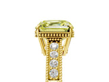 Yellow gold Fancy Yellow Asscher Cut Cut Diamond Milgrain Pave Band Four-Prong Setting Ring_8
