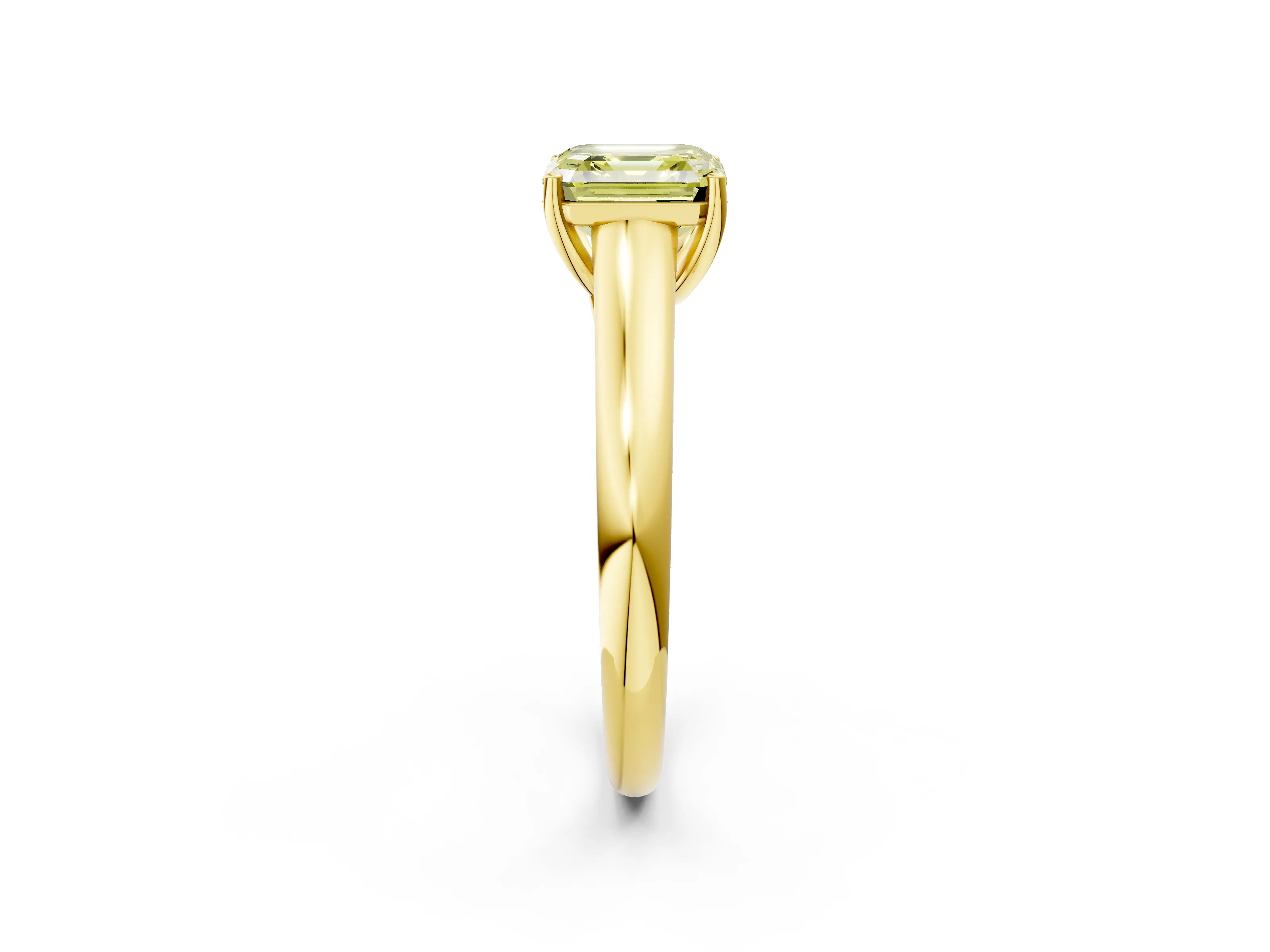 Yellow gold Fancy Yellow Asscher Cut Cut Diamond Solitaire Engagement Ring with Tapered Plain Band and Four-Prong Setting_2