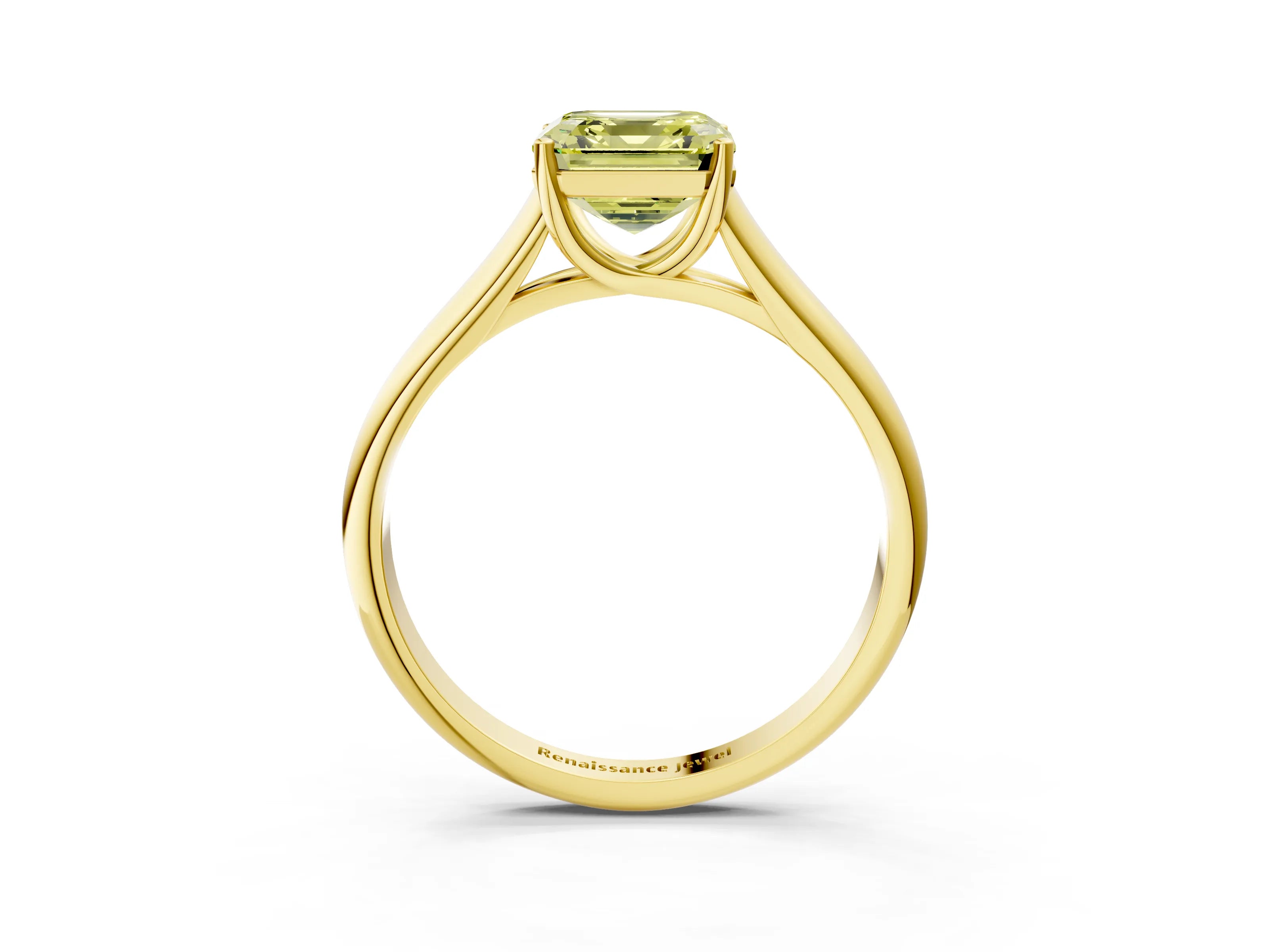 Yellow gold Fancy Yellow Asscher Cut Cut Diamond Solitaire Engagement Ring with Tapered Plain Band and Four-Prong Setting_3