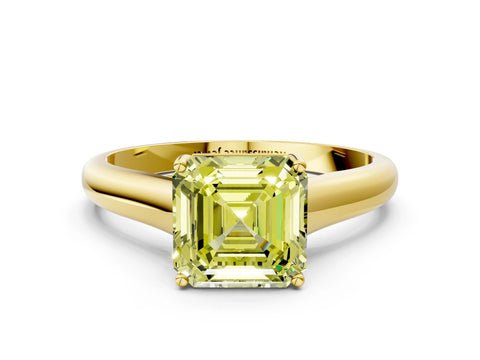 Yellow gold Fancy Yellow Asscher Cut Cut Diamond Solitaire Engagement Ring with Tapered Plain Band and Four-Prong Setting
