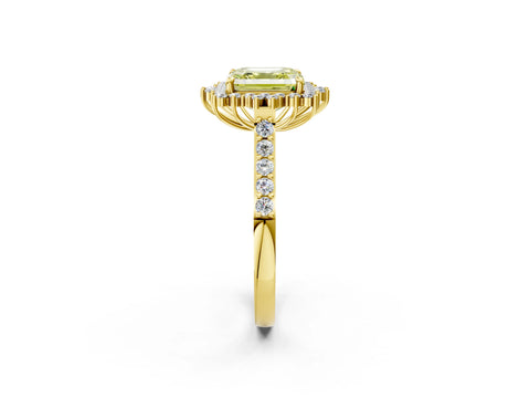 Yellow gold Fancy Yellow Asscher Cut Cut Diamond Sunburst Halo Engagement Ring with Pavé Band_2