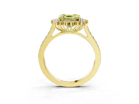 Yellow gold Fancy Yellow Asscher Cut Cut Diamond Sunburst Halo Engagement Ring with Pavé Band_3