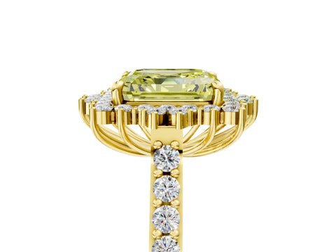 Yellow gold Fancy Yellow Asscher Cut Cut Diamond Sunburst Halo Engagement Ring with Pavé Band_5