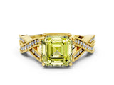 Yellow gold Fancy Yellow Asscher Cut Cut Diamond Twisted Band with Milgrain Pave Setting and Four-Prong Setting
