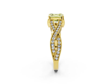 Yellow gold Fancy Yellow Asscher Cut Cut Diamond Twisted Band with Milgrain Pave Setting and Four-Prong Setting_2