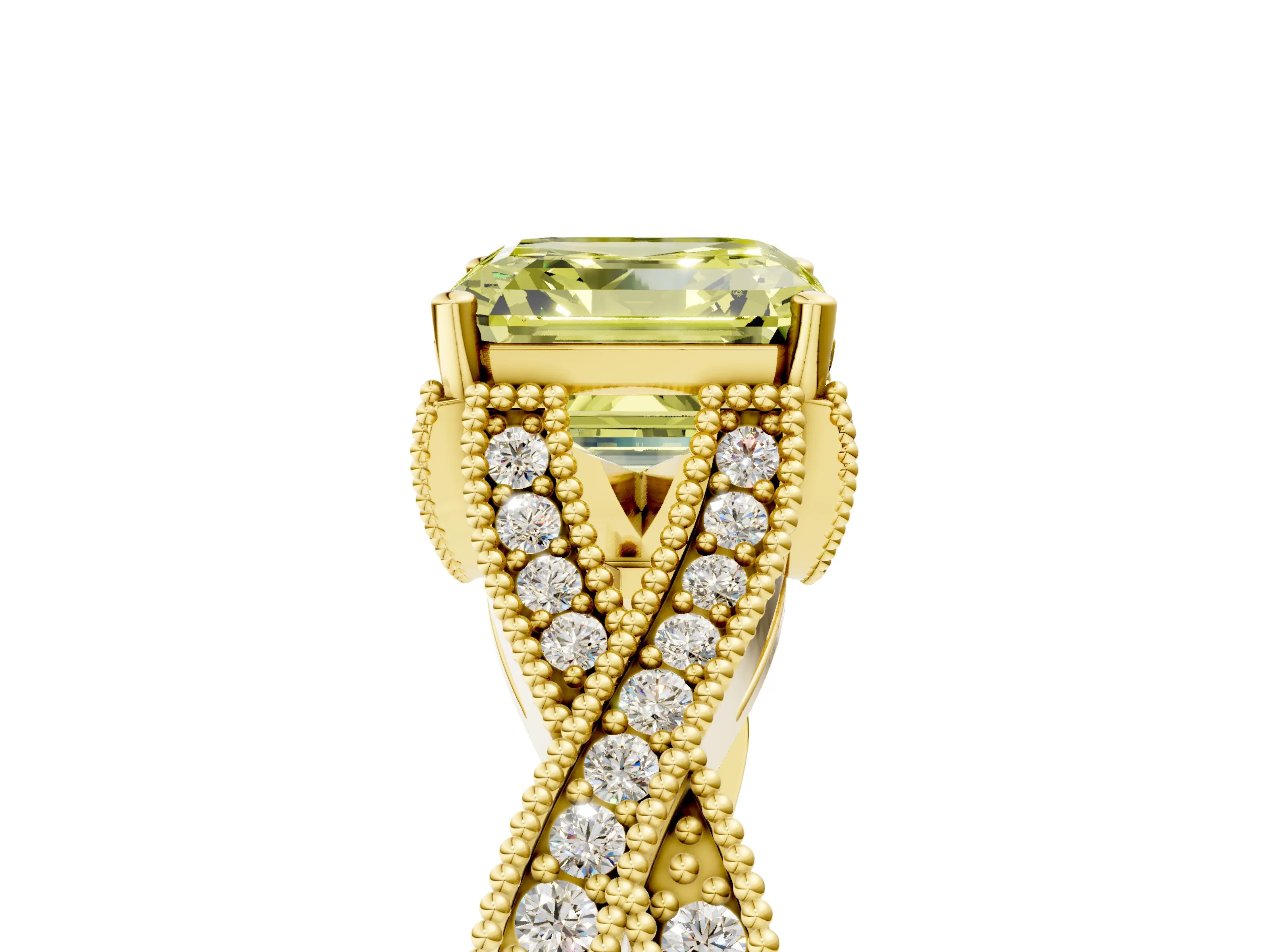 Yellow gold Fancy Yellow Asscher Cut Cut Diamond Twisted Band with Milgrain Pave Setting and Four-Prong Setting_5