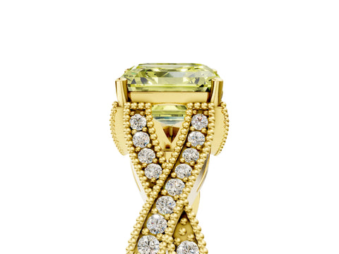 Yellow gold Fancy Yellow Asscher Cut Cut Diamond Twisted Band with Milgrain Pave Setting and Four-Prong Setting_5