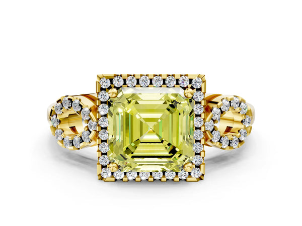 Yellow Gold Asscher Cut Pave Infinity Halo Engagement Ring Setting for Fancy Yellow Center