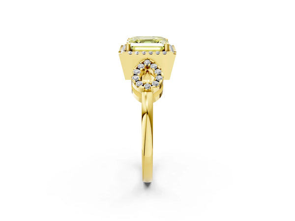 Yellow Gold Asscher Cut Pave Infinity Halo Engagement Ring Setting for Fancy Yellow Center