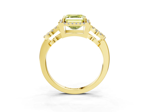 Yellow Gold Asscher Cut Pave Infinity Halo Engagement Ring Setting for Fancy Yellow Center