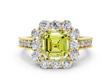 Yellow gold Fancy Yellow Asscher Cut Cut Halo Diamond Pavé Engagement Ring with Milgrain Detailing