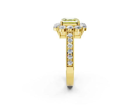 Yellow gold Fancy Yellow Asscher Cut Cut Halo Diamond Pavé Engagement Ring with Milgrain Detailing_2
