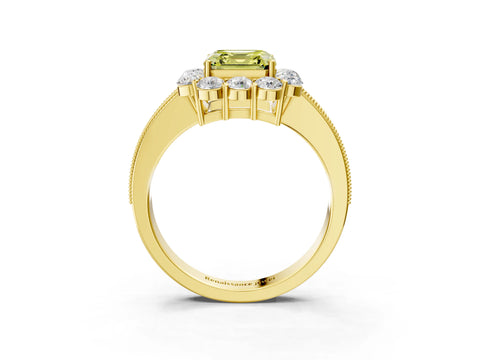 Yellow gold Fancy Yellow Asscher Cut Cut Halo Diamond Pavé Engagement Ring with Milgrain Detailing_3