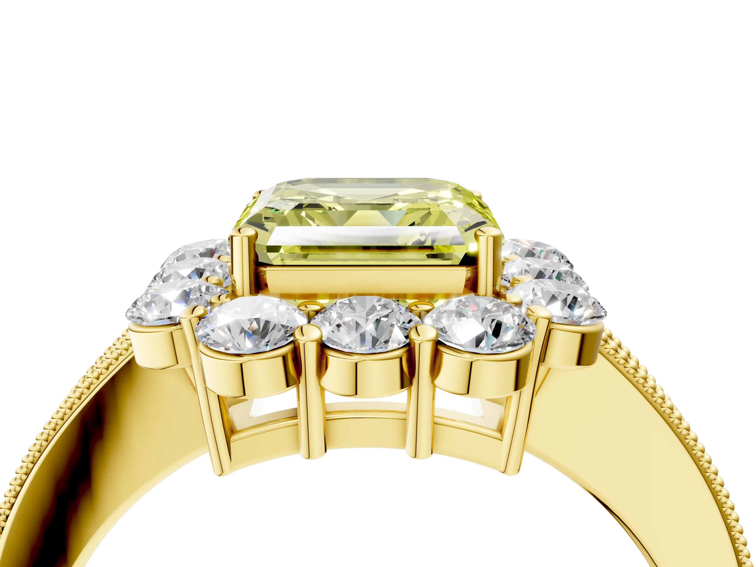 Yellow gold Fancy Yellow Asscher Cut Cut Halo Diamond Pavé Engagement Ring with Milgrain Detailing_4