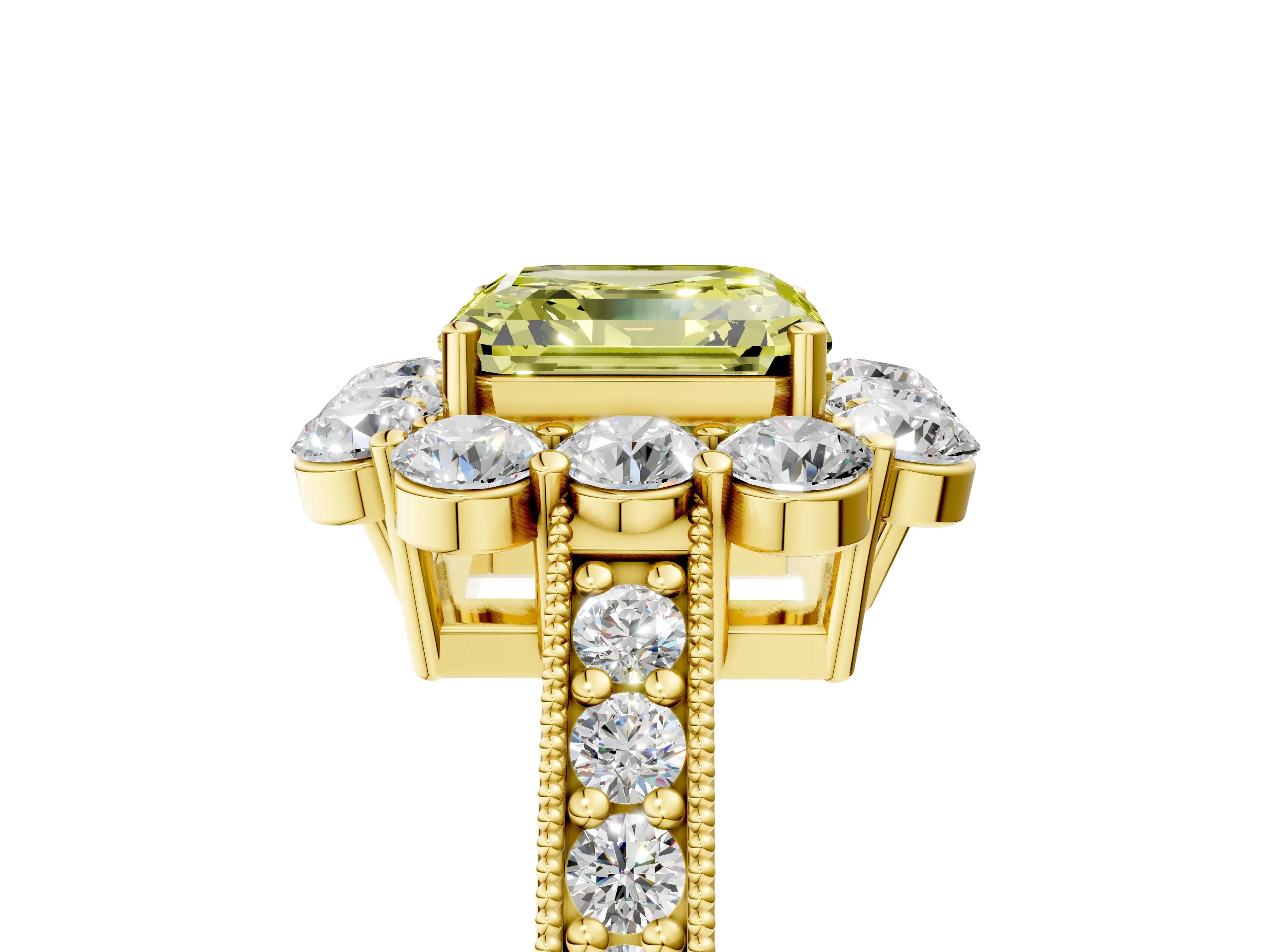 Yellow gold Fancy Yellow Asscher Cut Cut Halo Diamond Pavé Engagement Ring with Milgrain Detailing_5