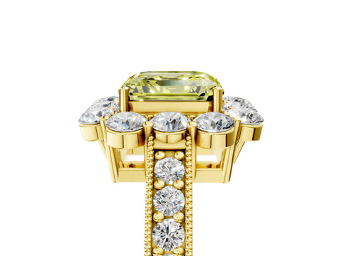 Yellow gold Fancy Yellow Asscher Cut Cut Halo Diamond Pavé Engagement Ring with Milgrain Detailing_5
