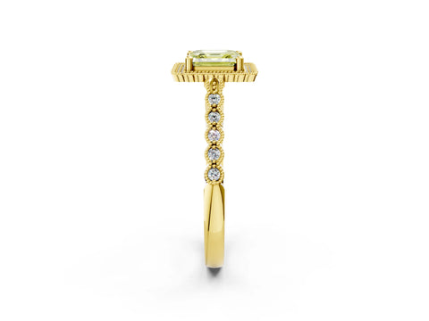 Yellow gold Fancy Yellow Asscher Cut Cut Halo Pavé Solitaire Ring with Milgrain Band_2
